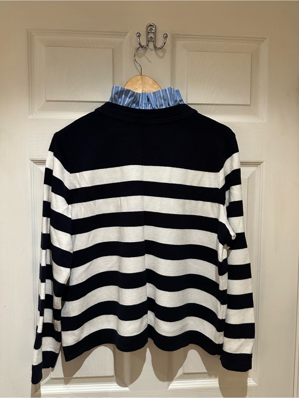 Navy & White Striped Button Cardigan - Picture 3 of 4
